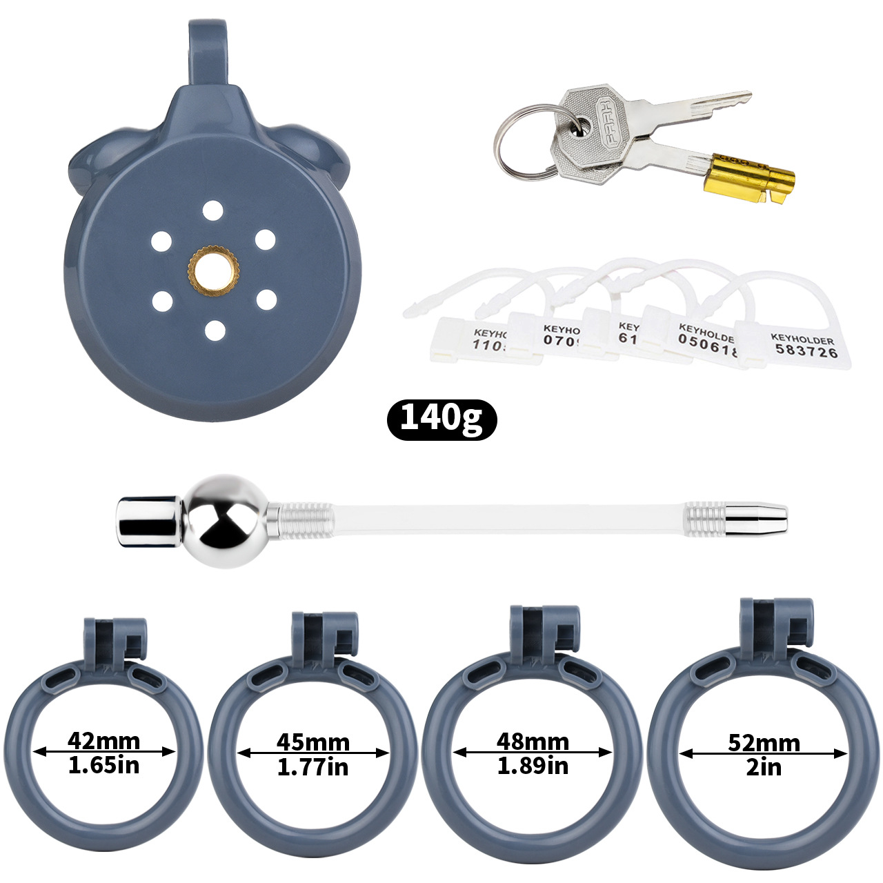 Flat Chastity Cage with Detchable Ball Catheter- 18