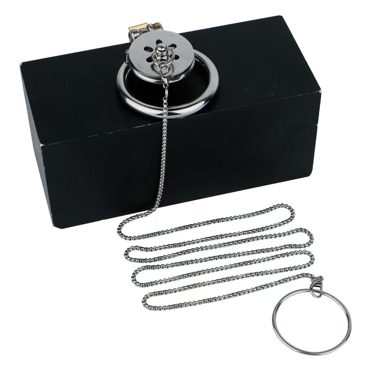 Flat Chastity Cage with Traction Chain