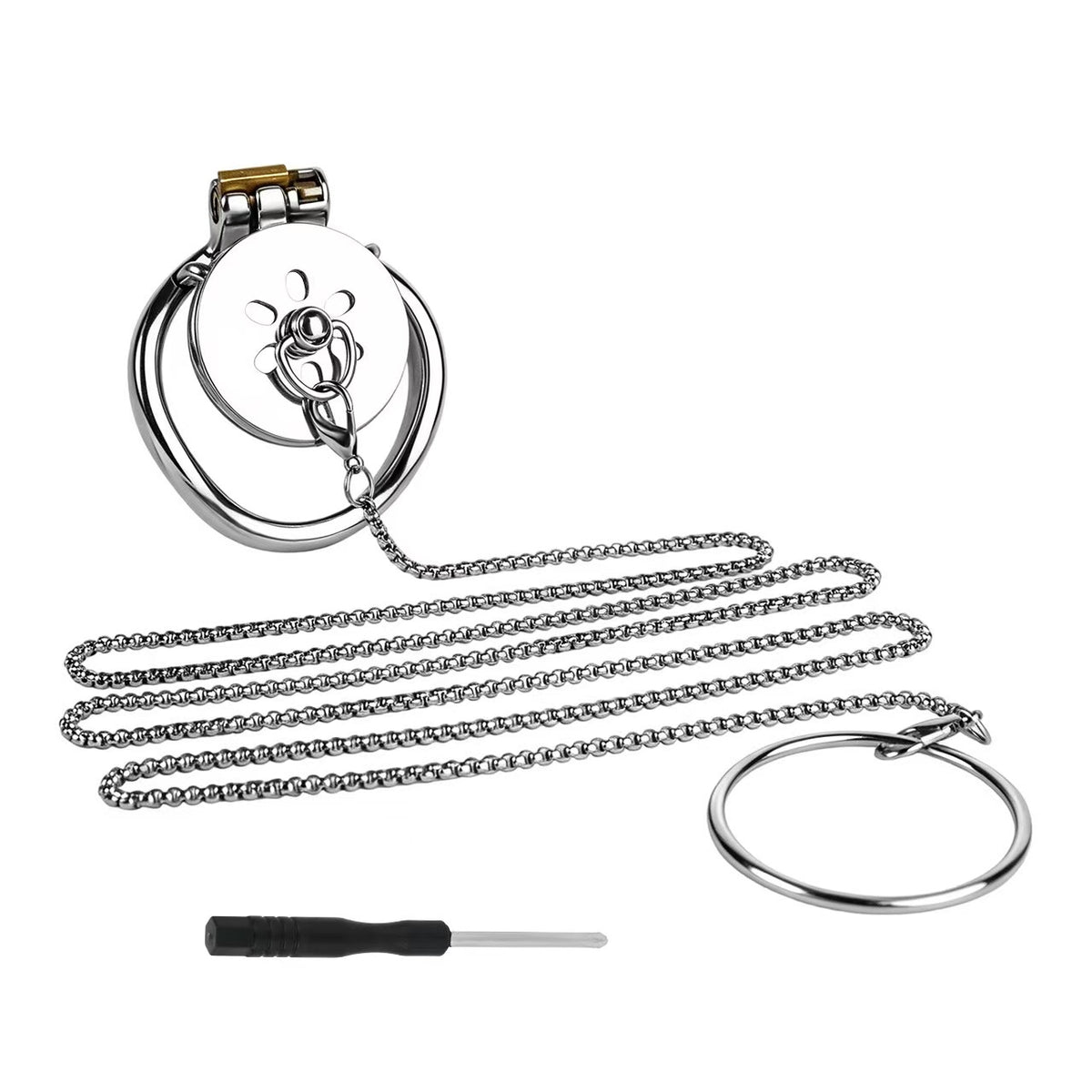Flat Chastity Cage with Traction Chain