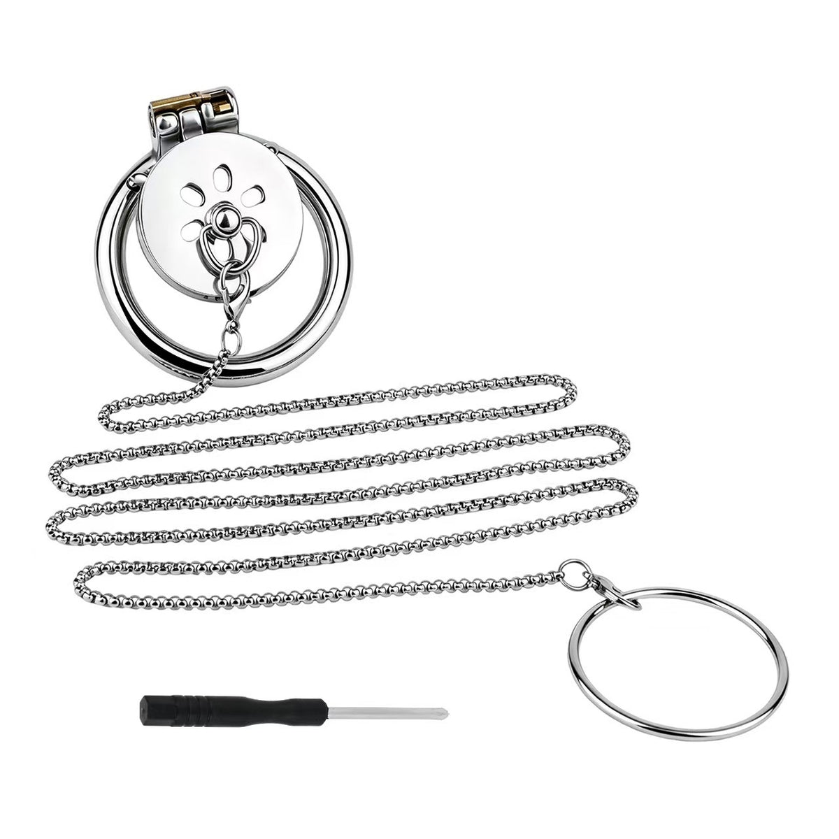 Flat Chastity Cage with Traction Chain