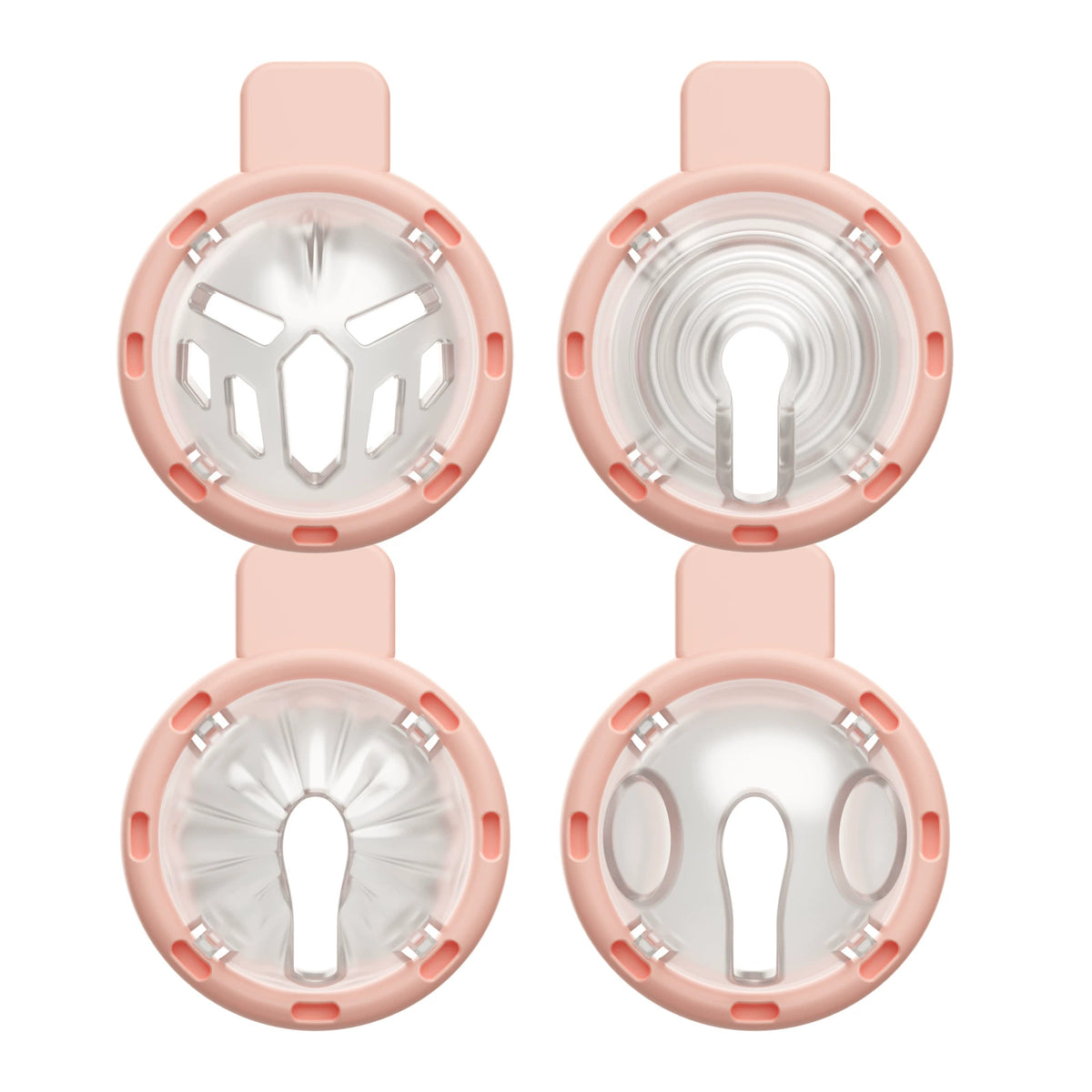 Pink modular chastity cage front and rear details