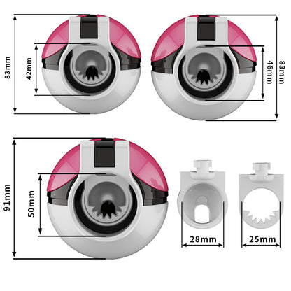 Size chart showing 42 mm, 46 mm and 50 mm ring options with cage and insert measurements