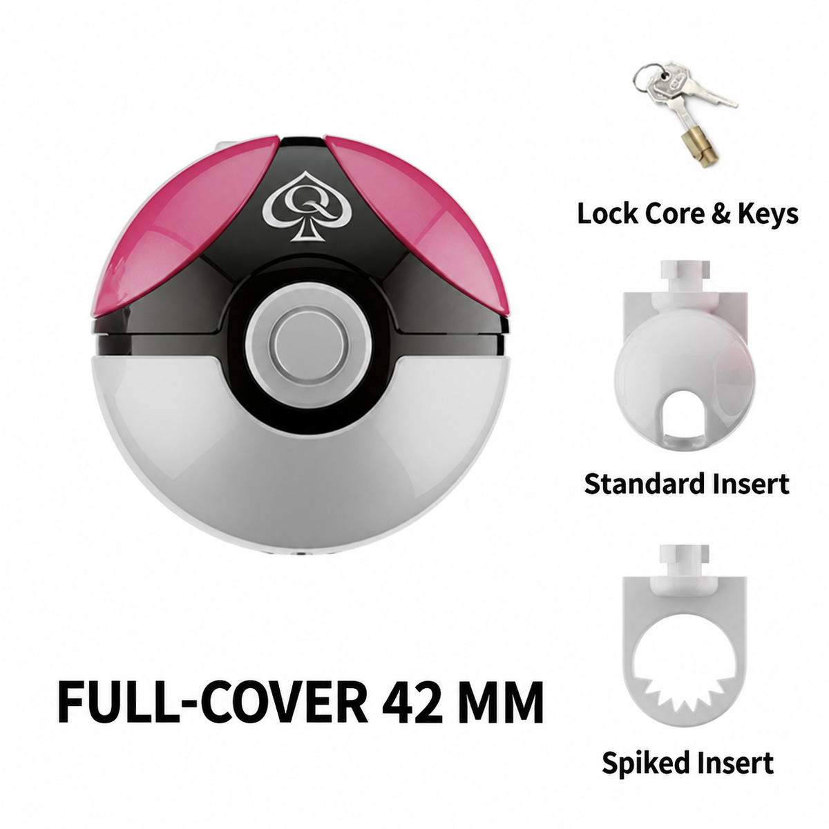 Full-Cover Ball Chastity Cage 42 mm ring size with lock and two insert styles