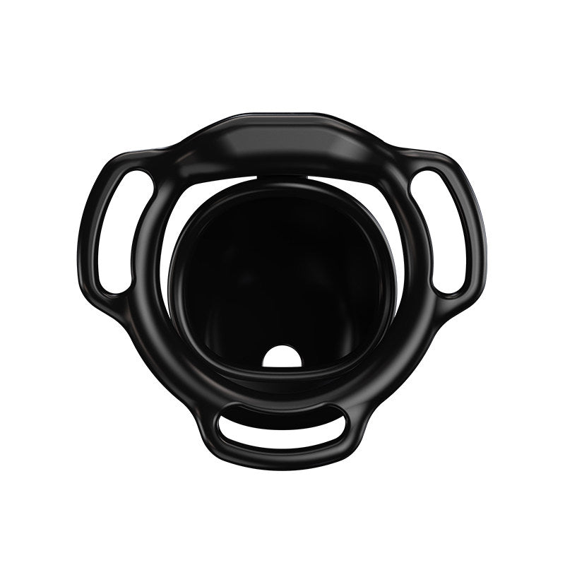 Black Galaxy Shell chastity cage rear view showing the inner shell and base ring