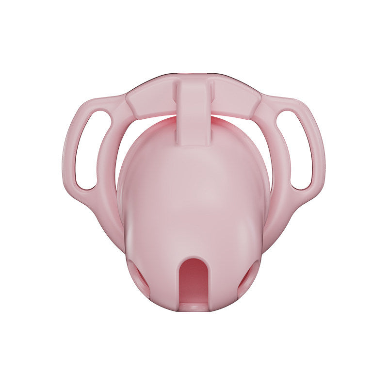 Pink Galaxy Shell chastity cage front view showing the smooth cover and lower openings