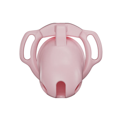 Pink Galaxy Shell chastity cage front view showing the smooth cover and lower openings