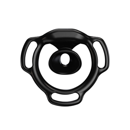 Black Halo Ring flat chastity cage rear view showing its inward-facing center profile