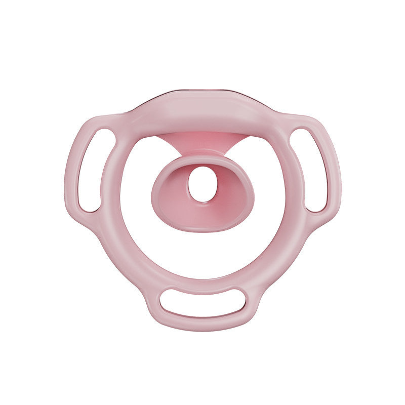 Pink Halo Ring flat chastity cage rear view showing its inward-facing center profile