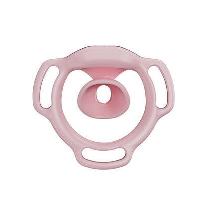 Pink Halo Ring flat chastity cage rear view showing its inward-facing center profile