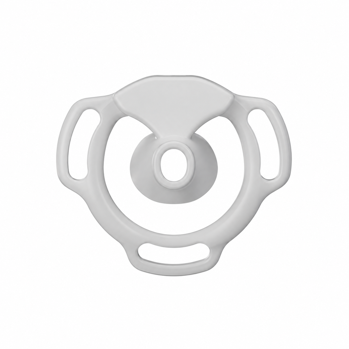 White Halo Ring flat chastity cage front view with a circular center opening and three strap slots