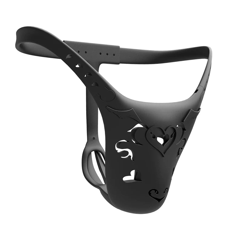 Black Nylon heart-cutout custom chastity belt front view