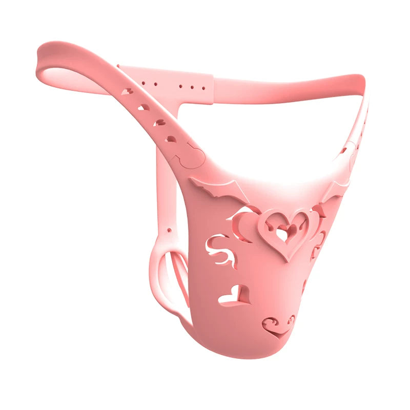 Pink Resin heart-cutout custom chastity belt front view