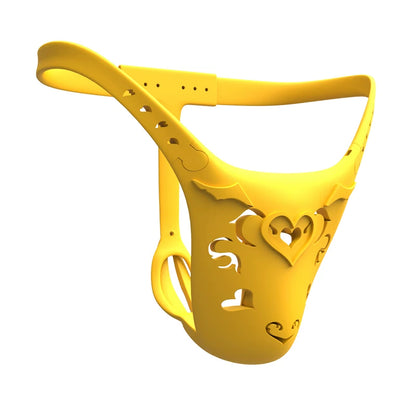 Yellow Resin heart-cutout custom chastity belt front view
