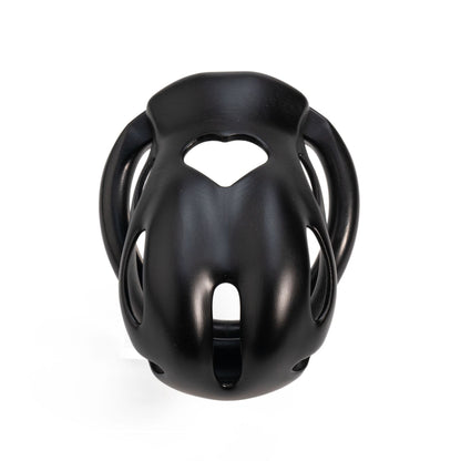 Black heart cutout resin chastity cage front view