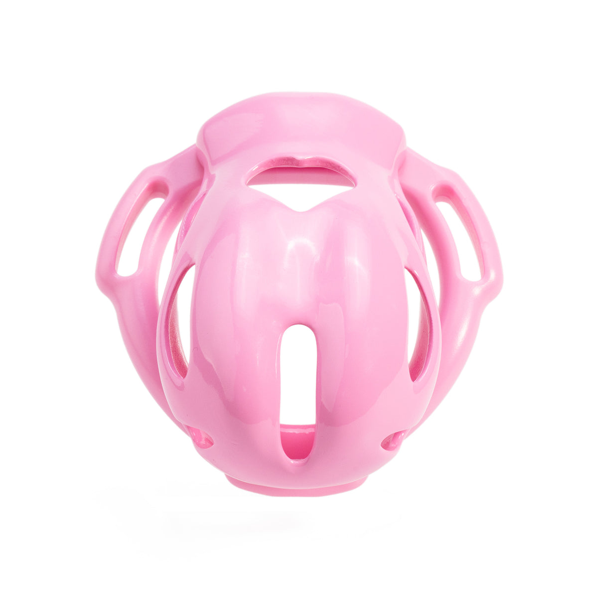 Pink heart cutout resin chastity cage front view