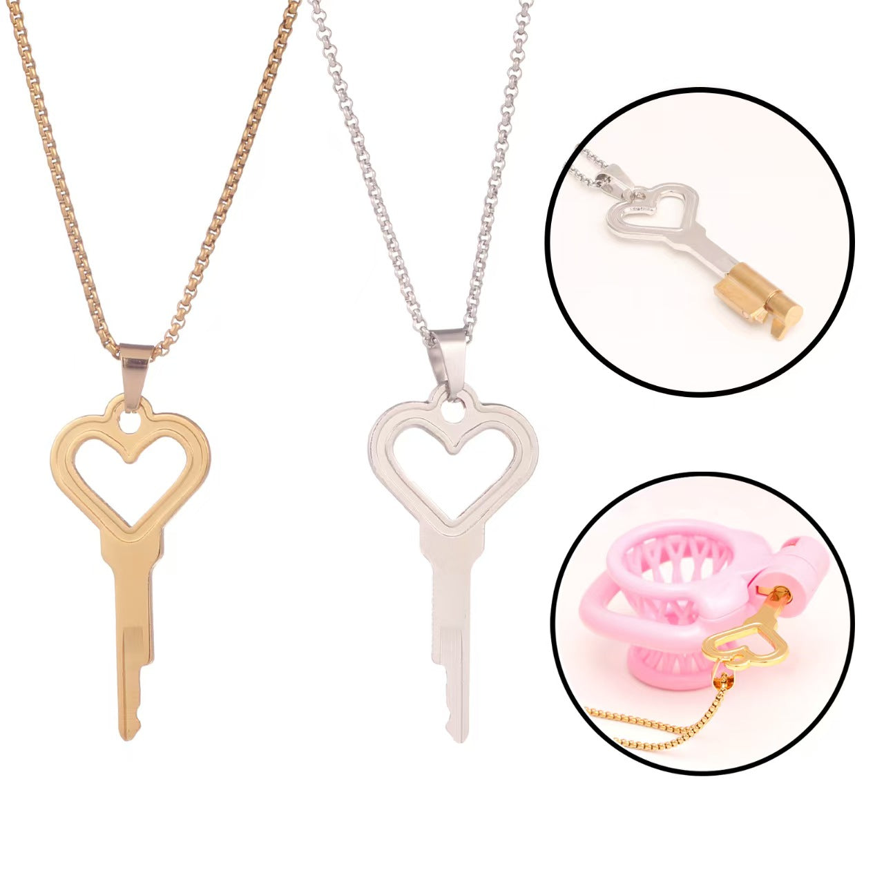 Heart Shaped Chastity Key Necklace - 2