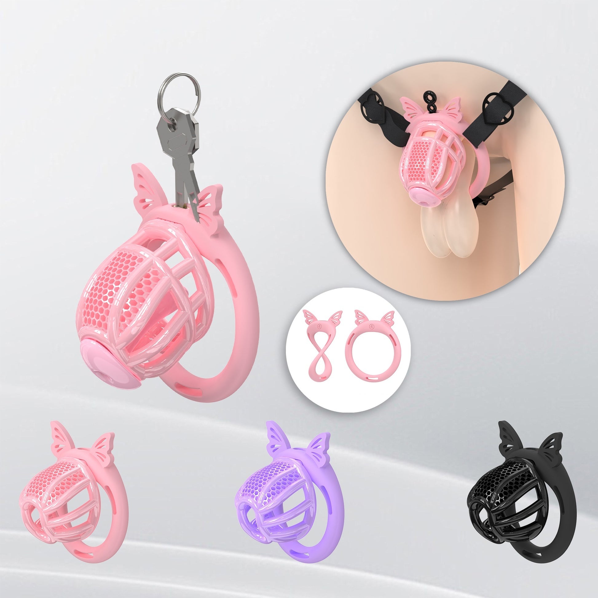 Honeycomb Invisible Chastity Cage With 4 Silicone Rings 3