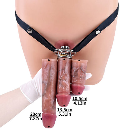 Inverted Chastity with Large Dildo