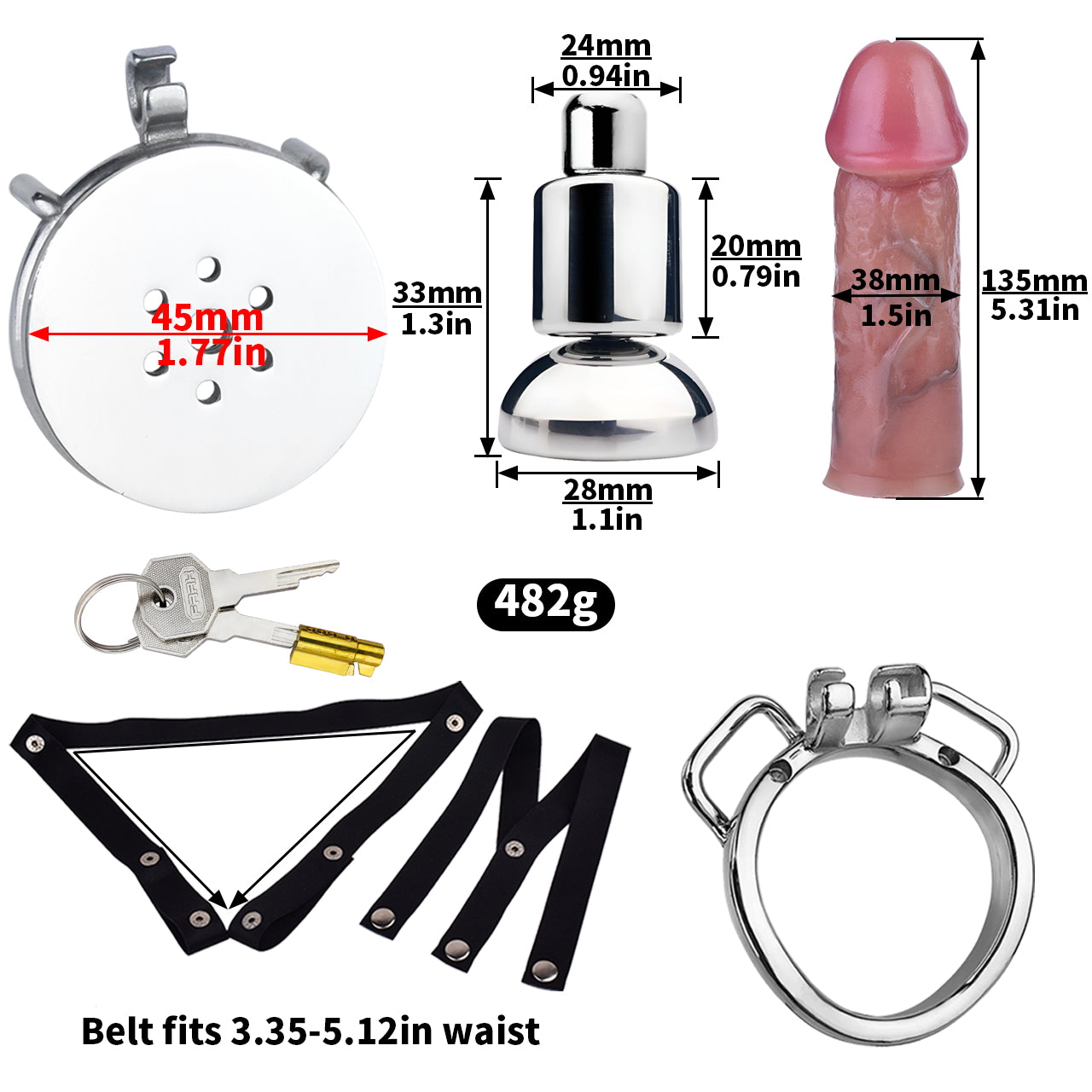 Inverted Chastity Cage with Large Dildo with Arc Ring