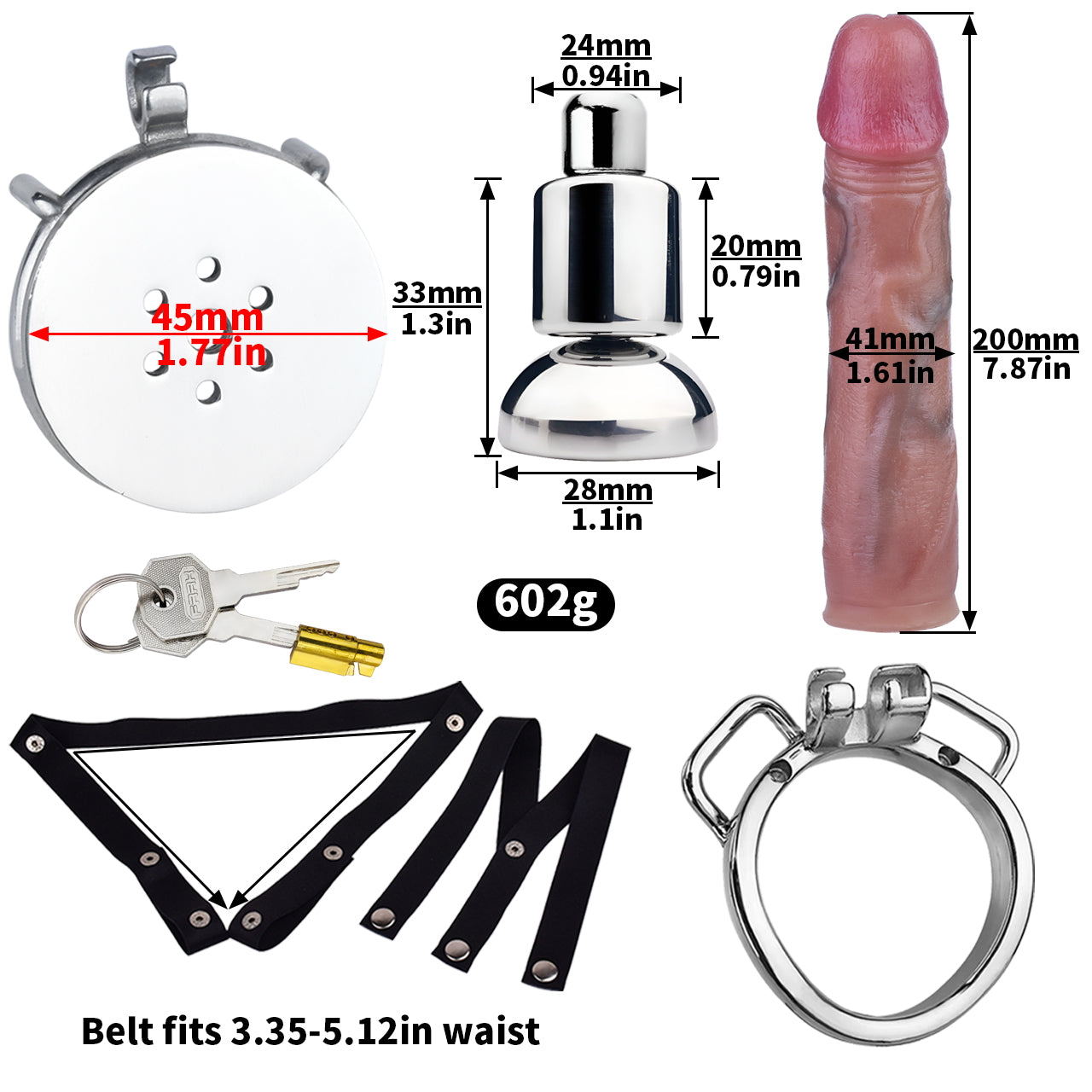 Inverted Chastity Cage with Large Dildo with Arc Ring