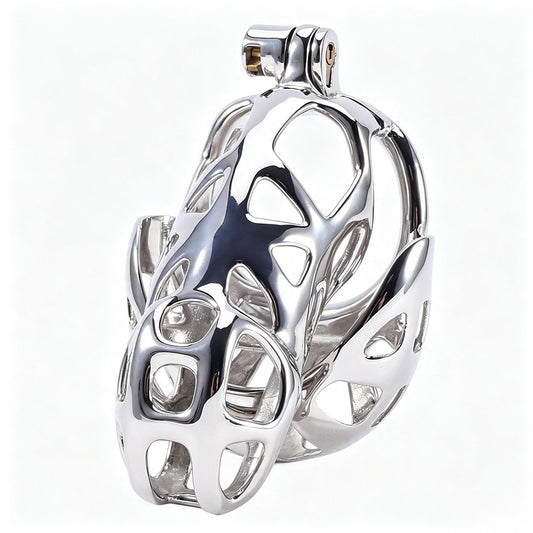 Mamba Stainless Steel Ball-Enclosing Chastity Cage angled view
