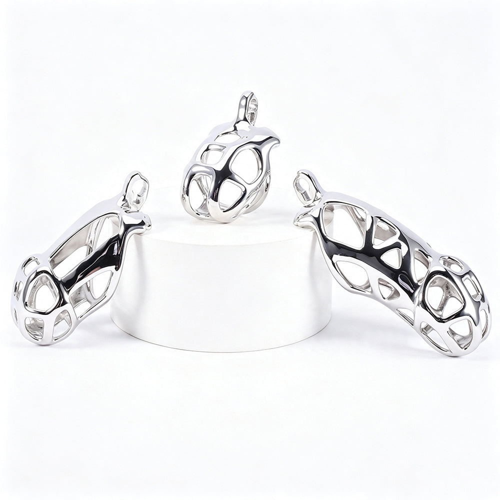 Mamba chastity cage five lengths angled comparison