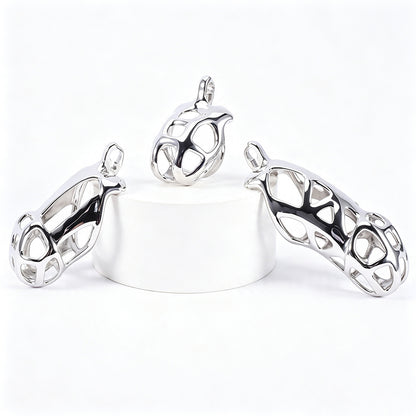 Mamba chastity cage five lengths angled comparison