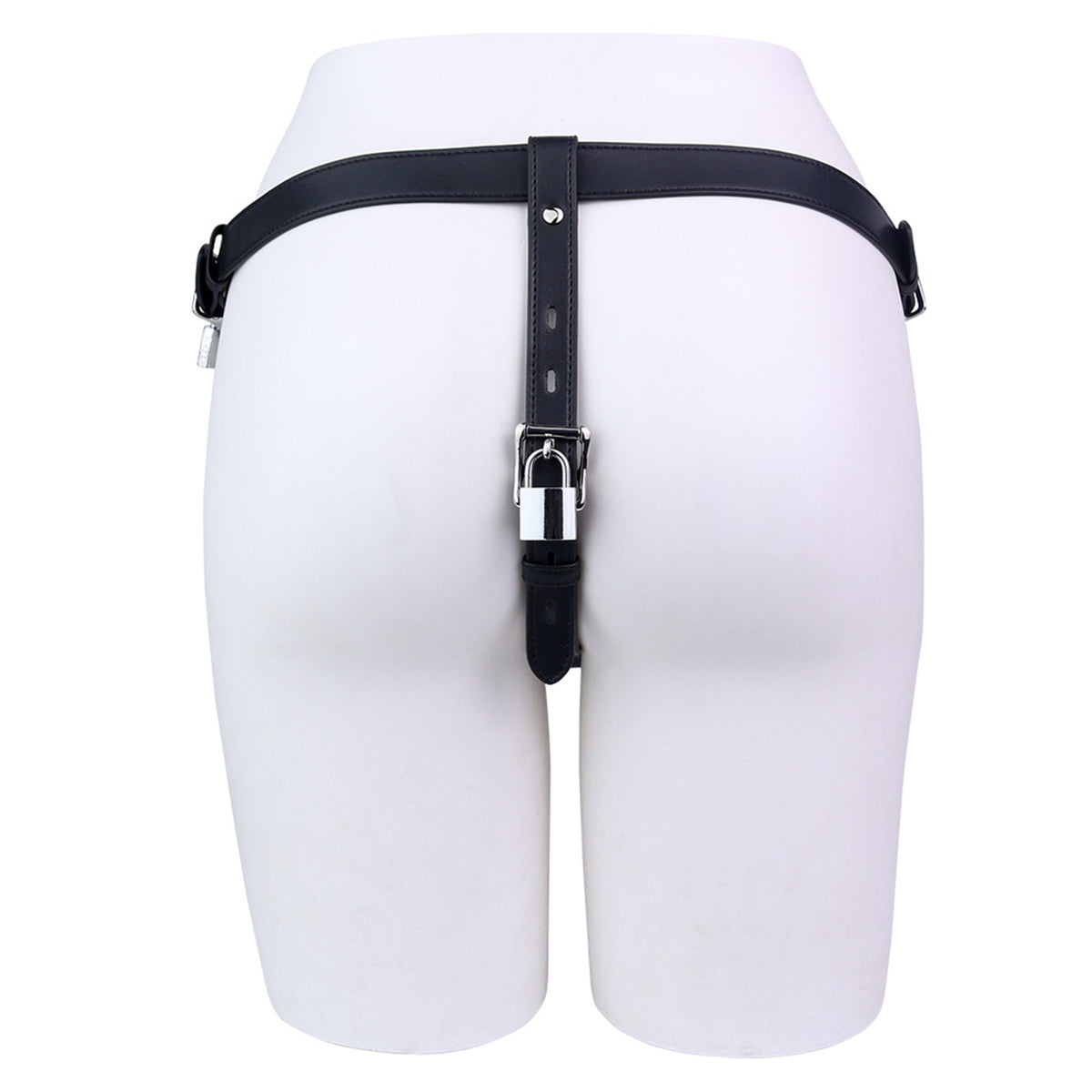 Mech Armor Metal Chastity Cage Lockable Belt rear strap and padlock