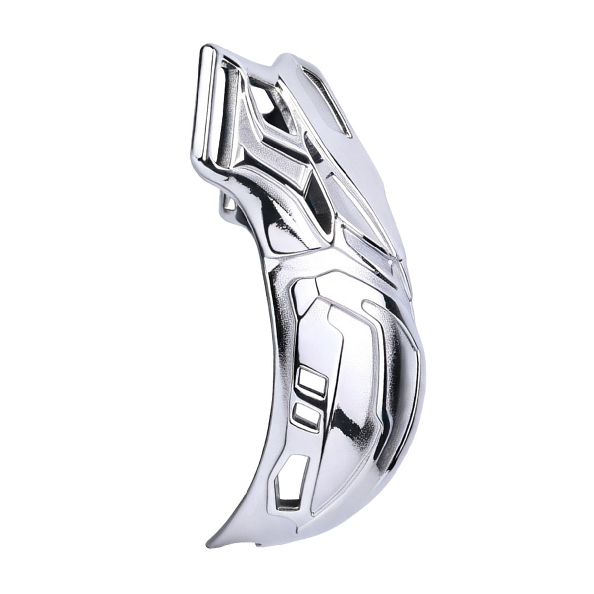 Mech Armor Metal Chastity Cage curved steel cover side profile