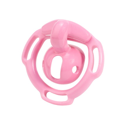 Pink Mini Me negative resin chastity cage front view