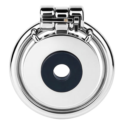 Mirror Polish Flat and Inverted Chastity Cage – flat cage front view with silicone gasket
