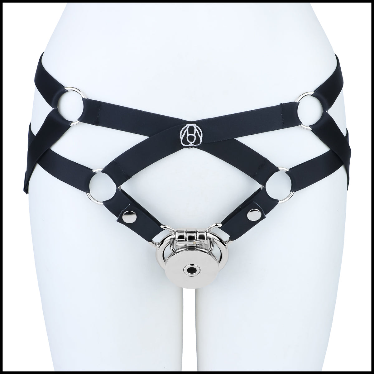 Mirror Polish Flat and Inverted Chastity Cage – inverted cage with black support belt