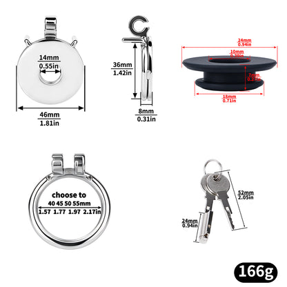 Mirror Polish Flat and Inverted Chastity Cage – flat cage, ring and silicone gasket size chart