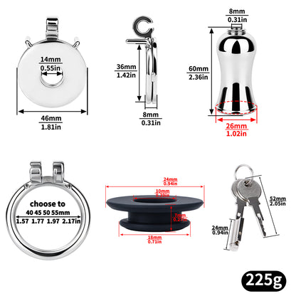 Mirror Polish Flat and Inverted Chastity Cage – long 60 mm inverted insert and ring size chart