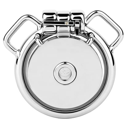 Mirror Polish Flat and Inverted Chastity Cage – Inverted Medium (46 mm) front view without belt