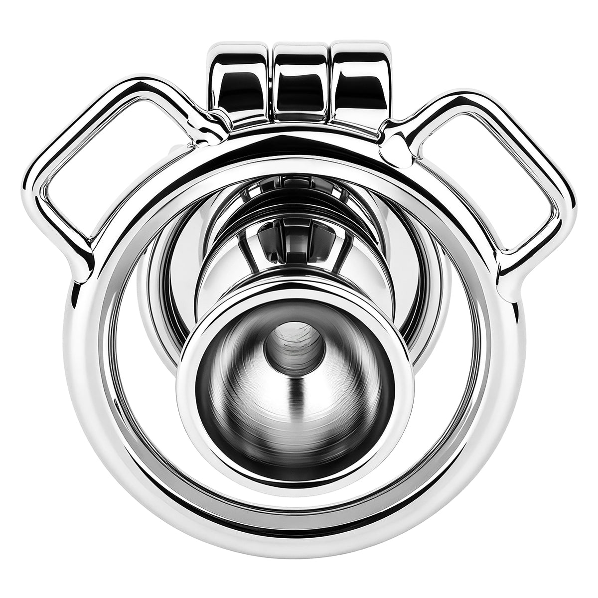 Mirror Polish Flat and Inverted Chastity Cage – Inverted Medium (46 mm) rear view without belt