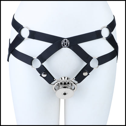 Mirror Polish Flat and Inverted Chastity Cage – Inverted Medium (46 mm) with black support belt