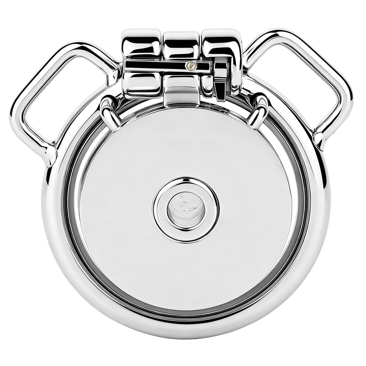 Mirror Polish Flat and Inverted Chastity Cage – Inverted Long (60 mm) front view without belt