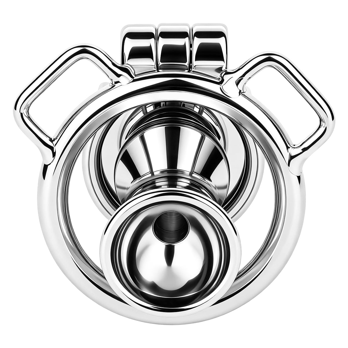 Mirror Polish Flat and Inverted Chastity Cage – Inverted Long (60 mm) rear view without belt