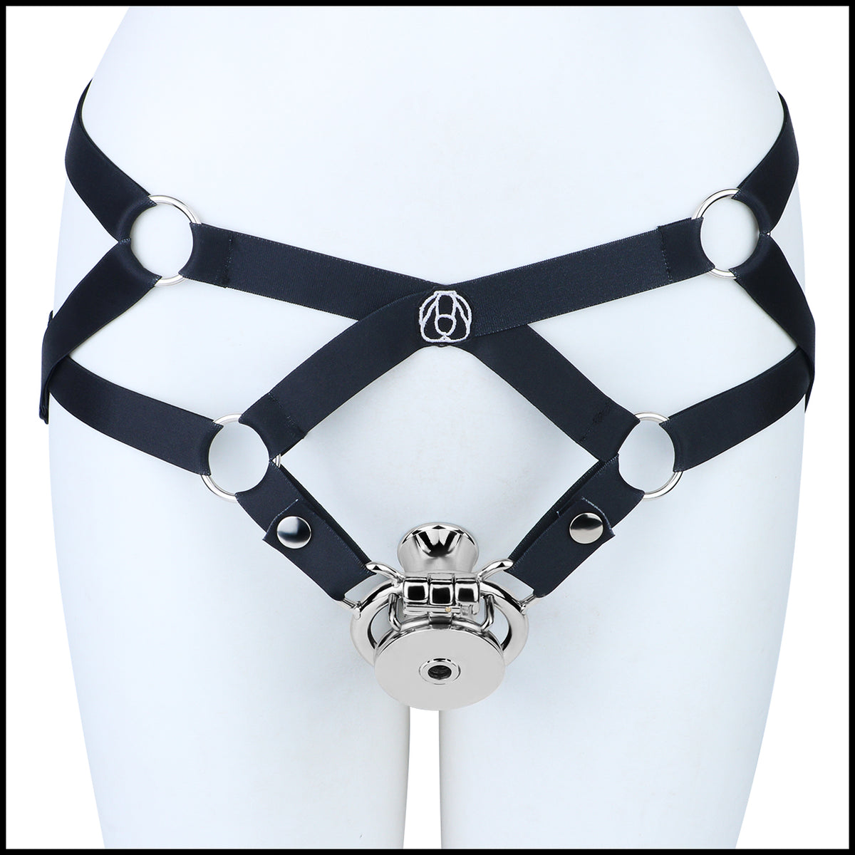 Mirror Polish Flat and Inverted Chastity Cage – Inverted Long (60 mm) with black support belt