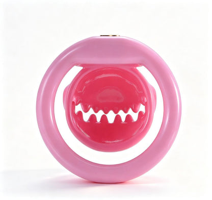 Pink Monster Mouth chastity cage, rear opening view