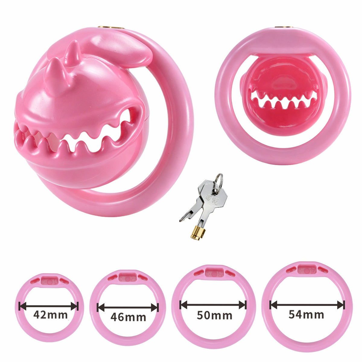 Pink Monster Mouth cage and 42, 46, 50 and 54 mm base rings