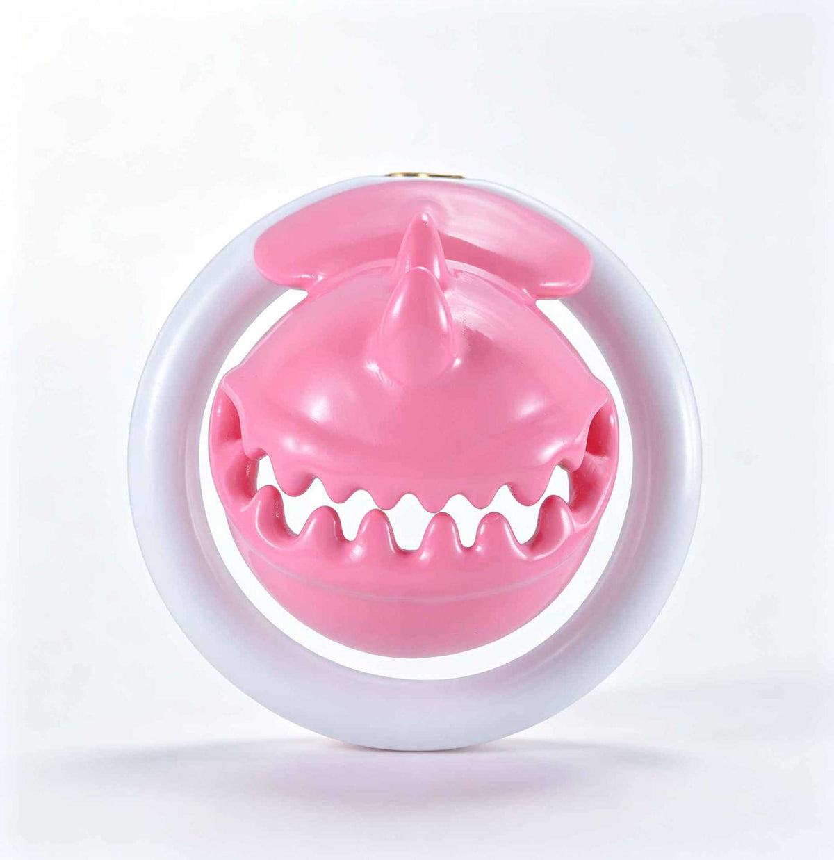 Pink and white Monster Mouth resin chastity cage, front view