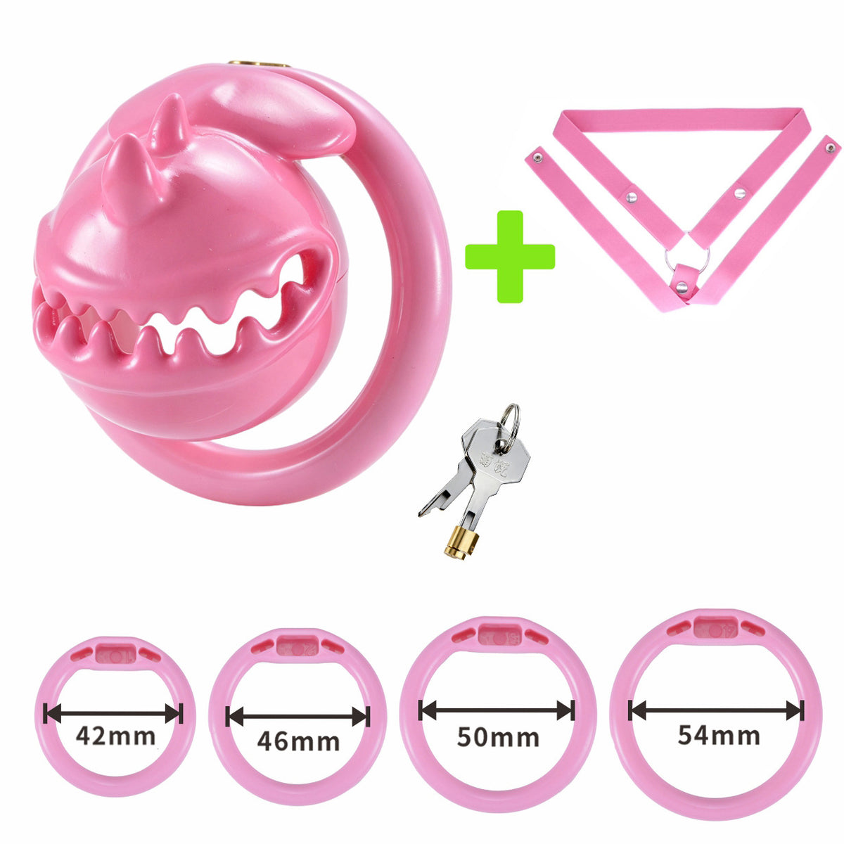 Pink Monster Mouth chastity cage set with matching three-way belt