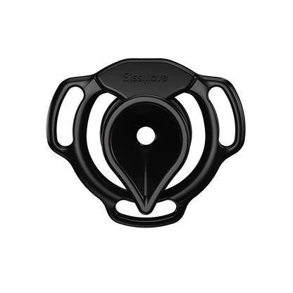 Black Moon Drop flat chastity cage front view with teardrop-shaped cup