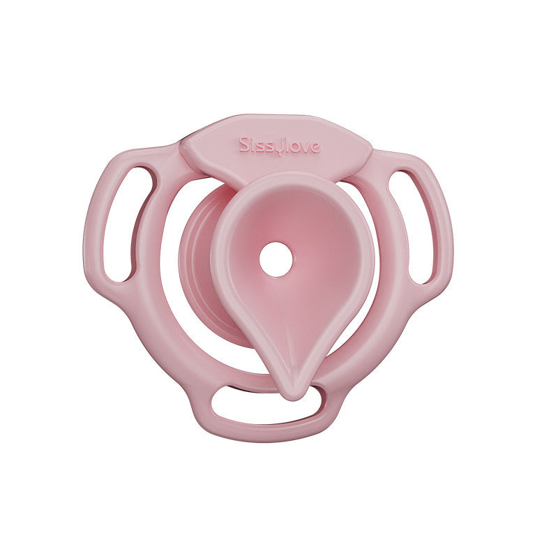 Pink Moon Drop flat chastity cage three-quarter view