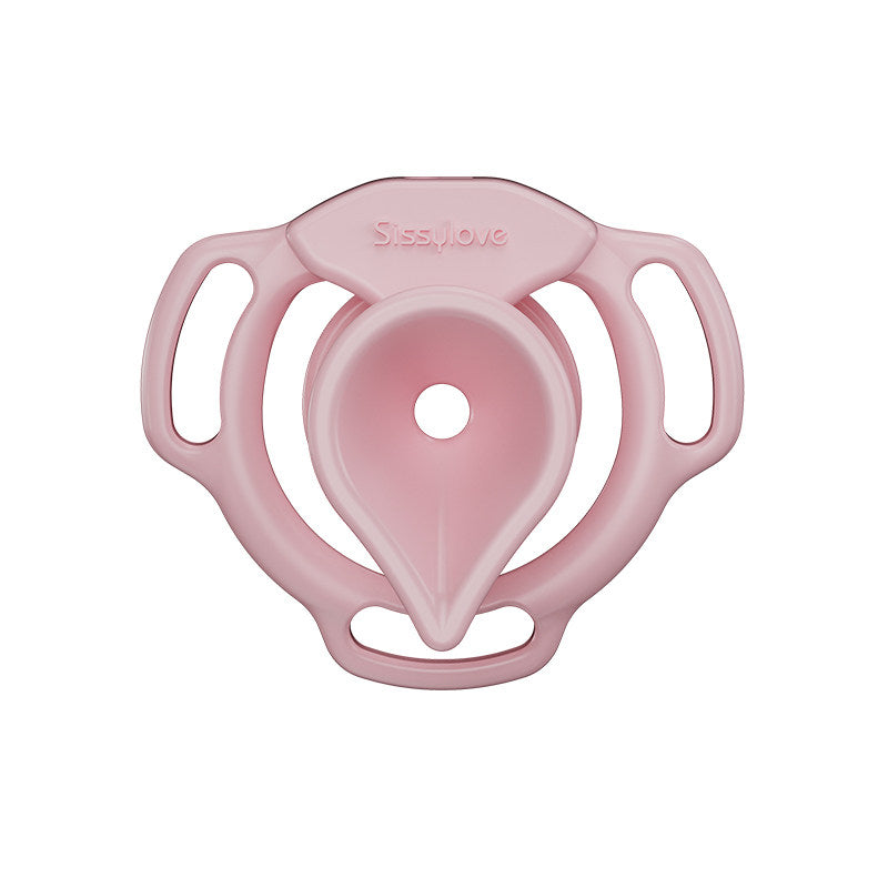Pink Moon Drop flat chastity cage front view with teardrop-shaped cup