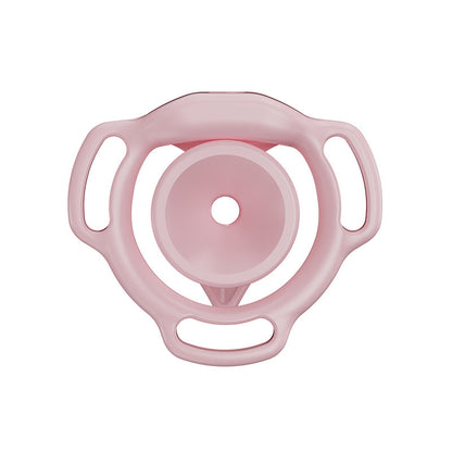 Pink Moon Drop flat chastity cage rear view showing circular cup