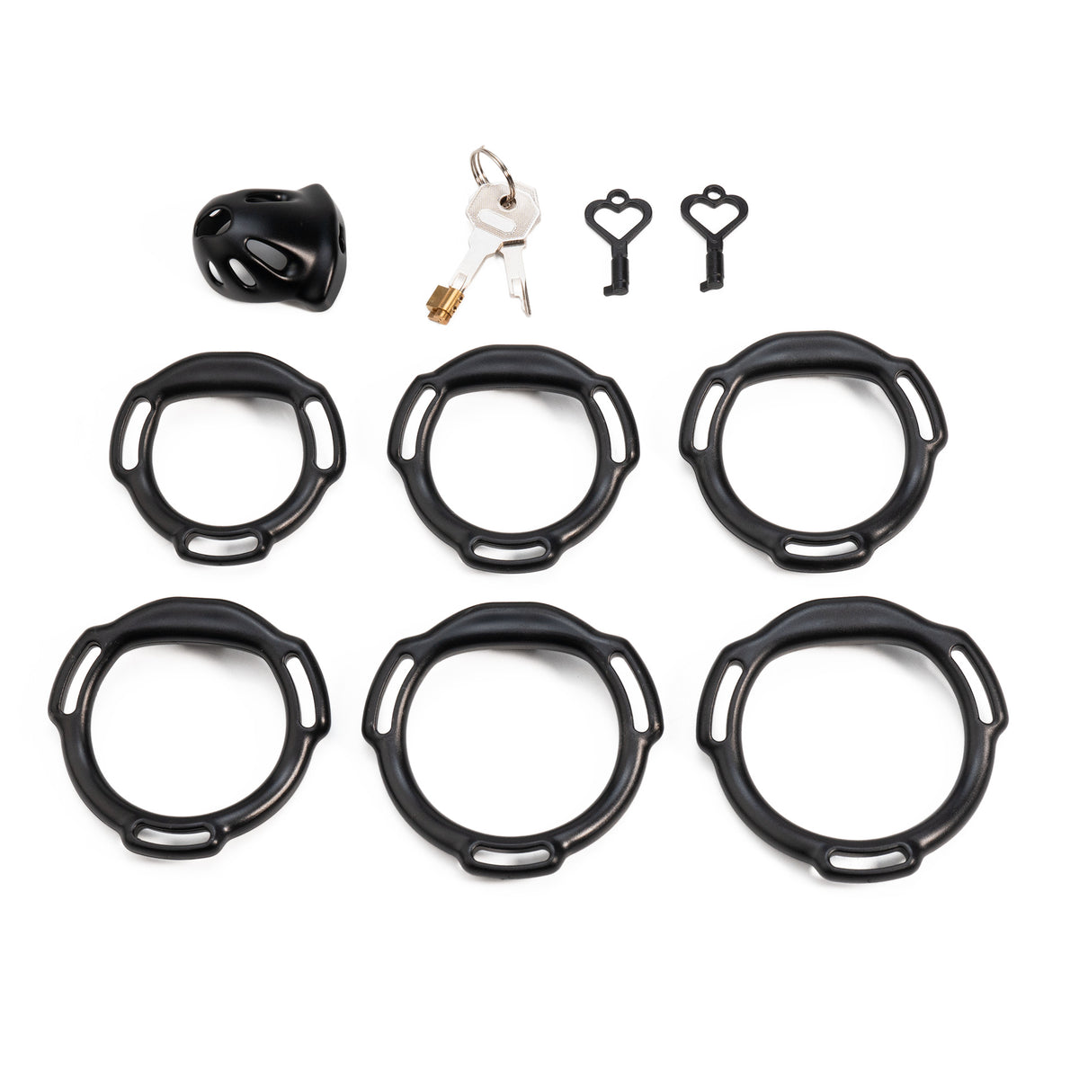 Oval ventilated cage configuration 10 and included accessories