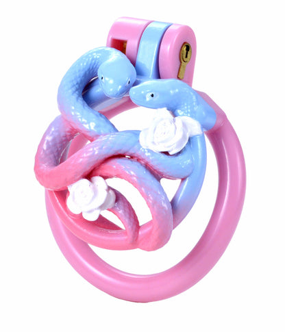Twin snake cage with pink base ring